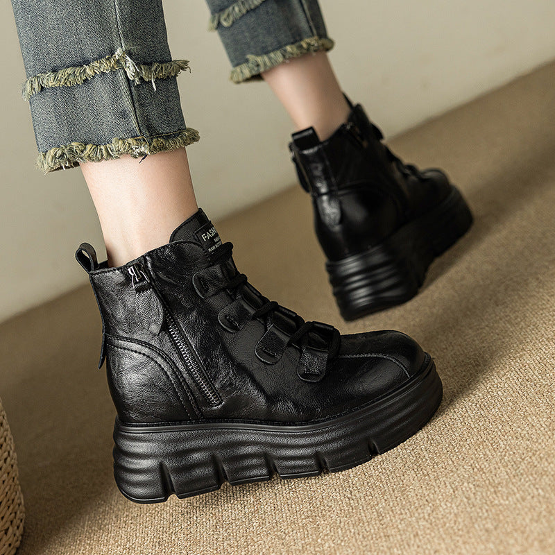 Women's Bottom Height Increasing Insole Side Zipper Comfortable Boots