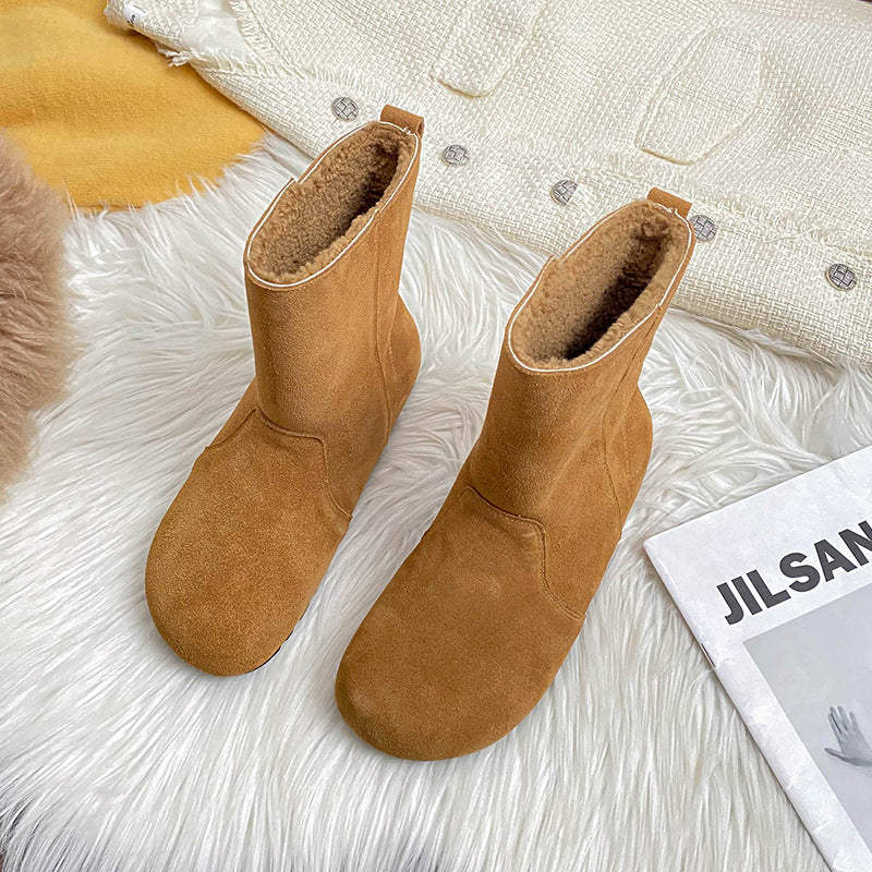 Women's Cowhide Version Real With Fleece Lining Bootie Snow Boots