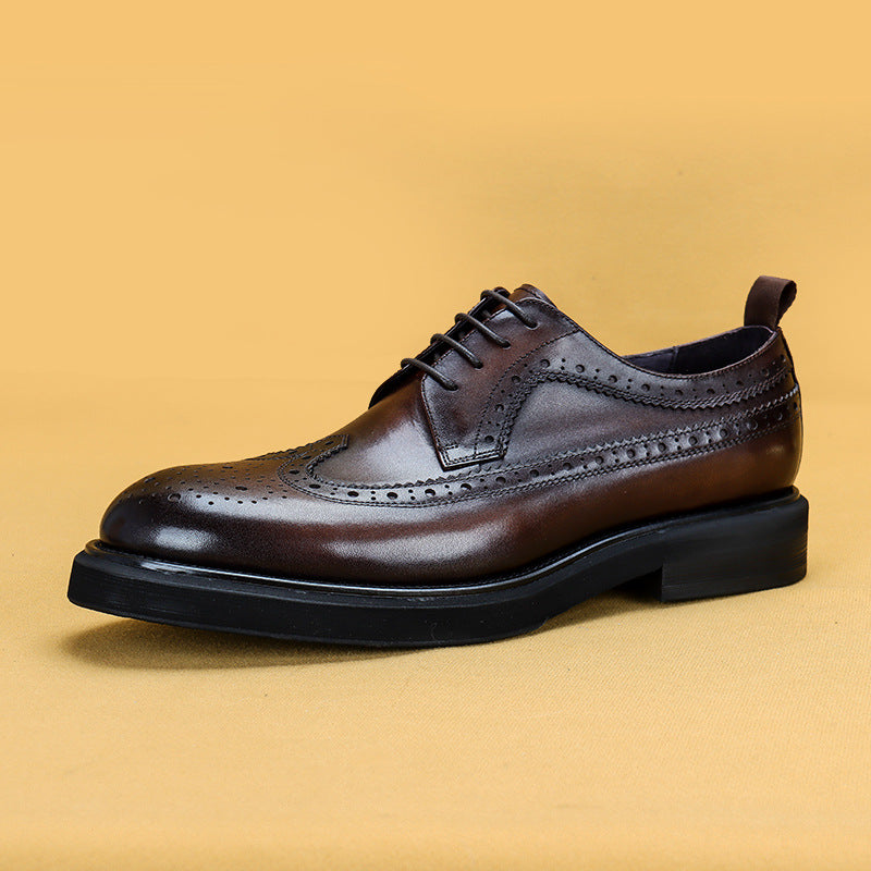 Men's British Brogue Carved Thick Bottom Increased Leather Shoes
