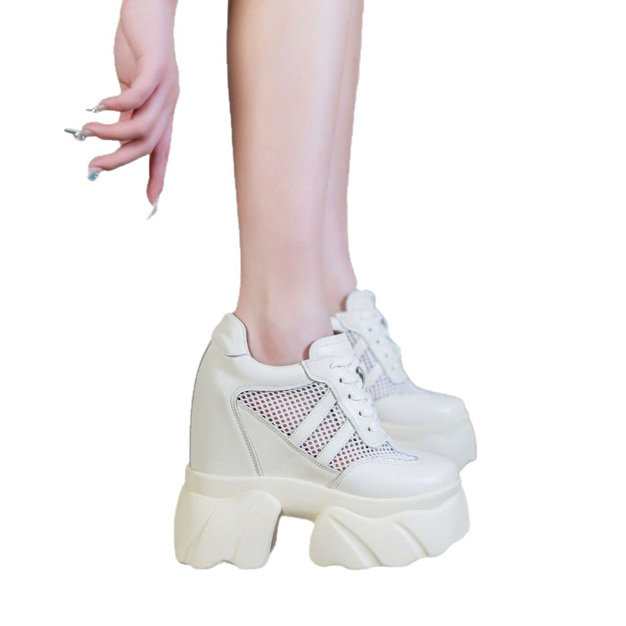 Women's Breathable Mesh Slimming Longer Leg Genuine Women's Casual Shoes