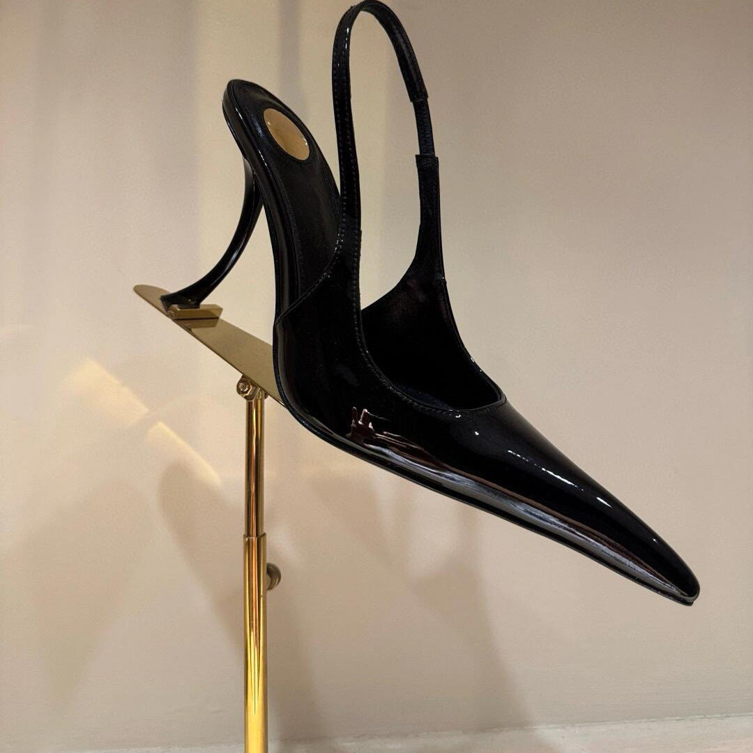 Women's Patent Sexy Low-cut Pointed Toe Slingback Stiletto Sandals