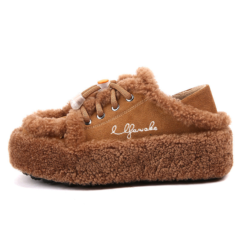 Women's Fur Integrated Pumps Authentic Lamb Wool Casual Shoes