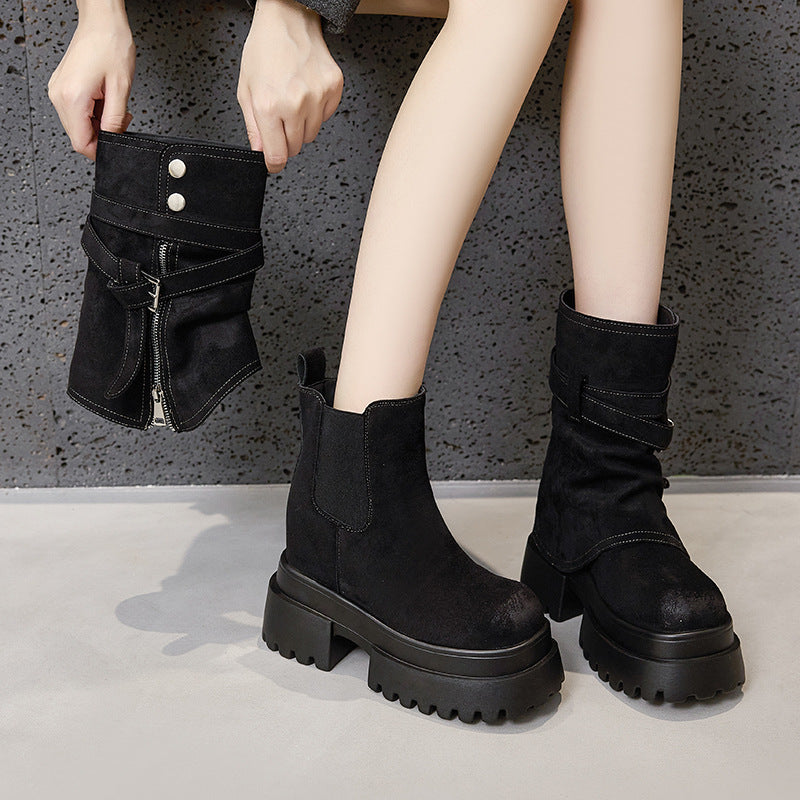 Women's Platform Martin Small Invisible Elevated Smoke Boots