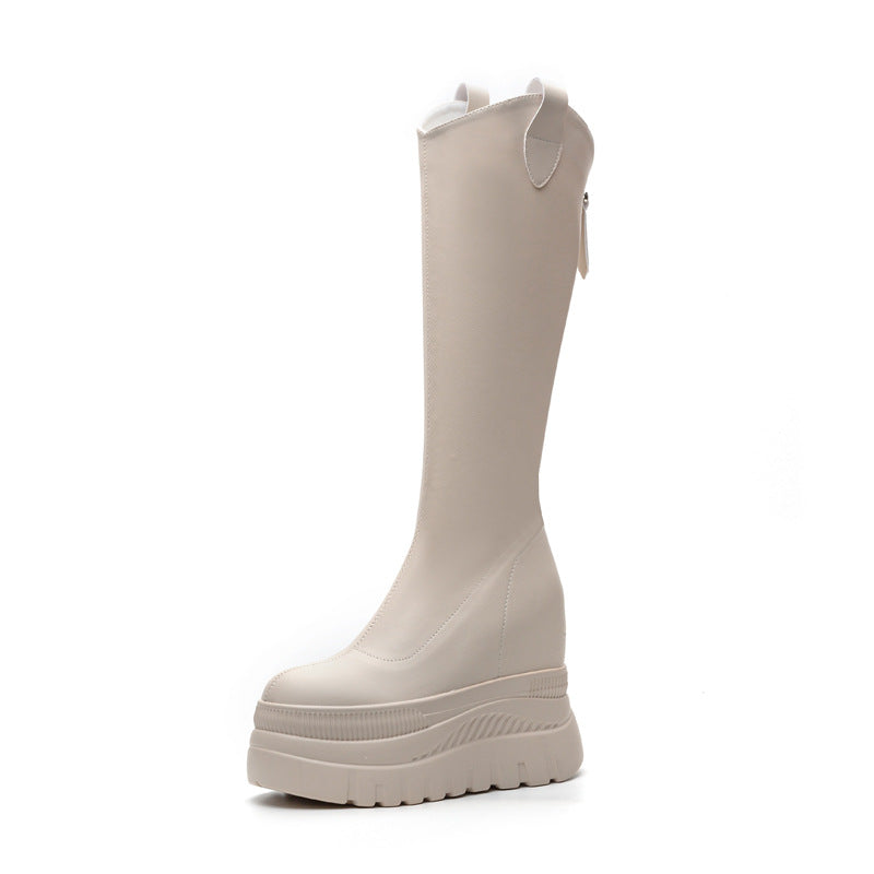 Women's Thick Bottom High Tube Back Zipper Boots