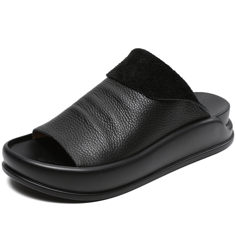 Women's Wear Thick Bottom Retro Easy Matching Solid Color Slippers