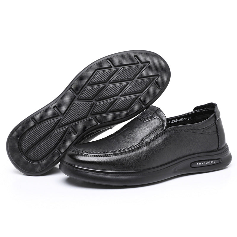 Men's Autumn First Layer Cowhide Slip-on Business Round Head Leather Shoes