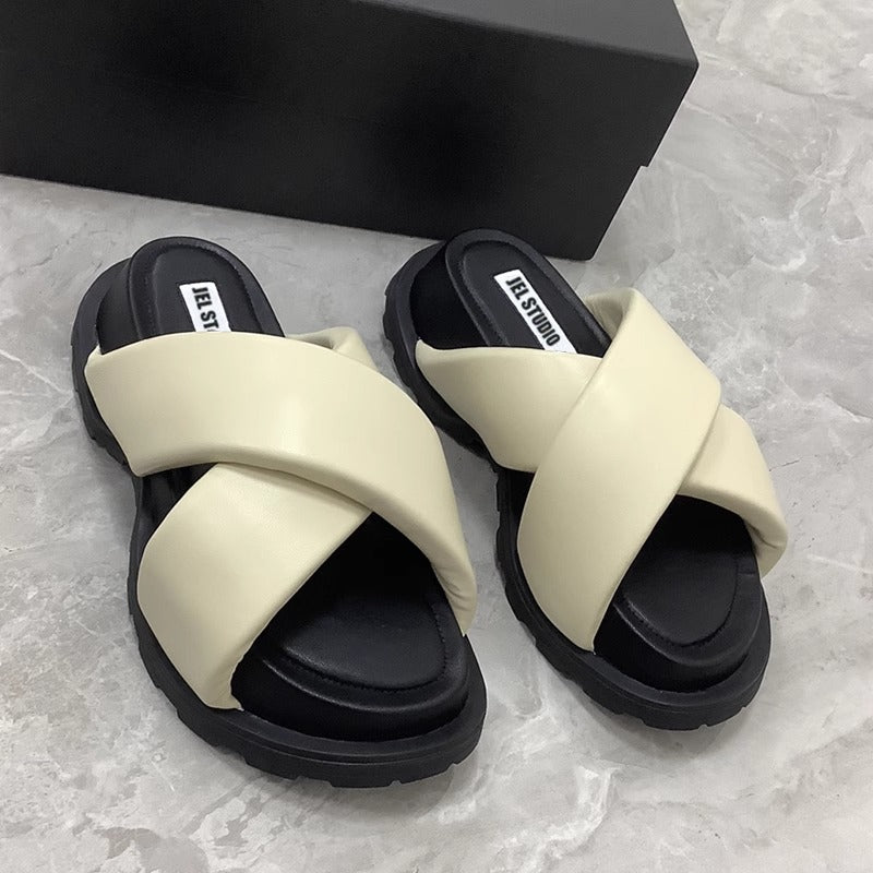Women's Thick-soled Bread Summer Outdoor Holiday Cross Open Slippers