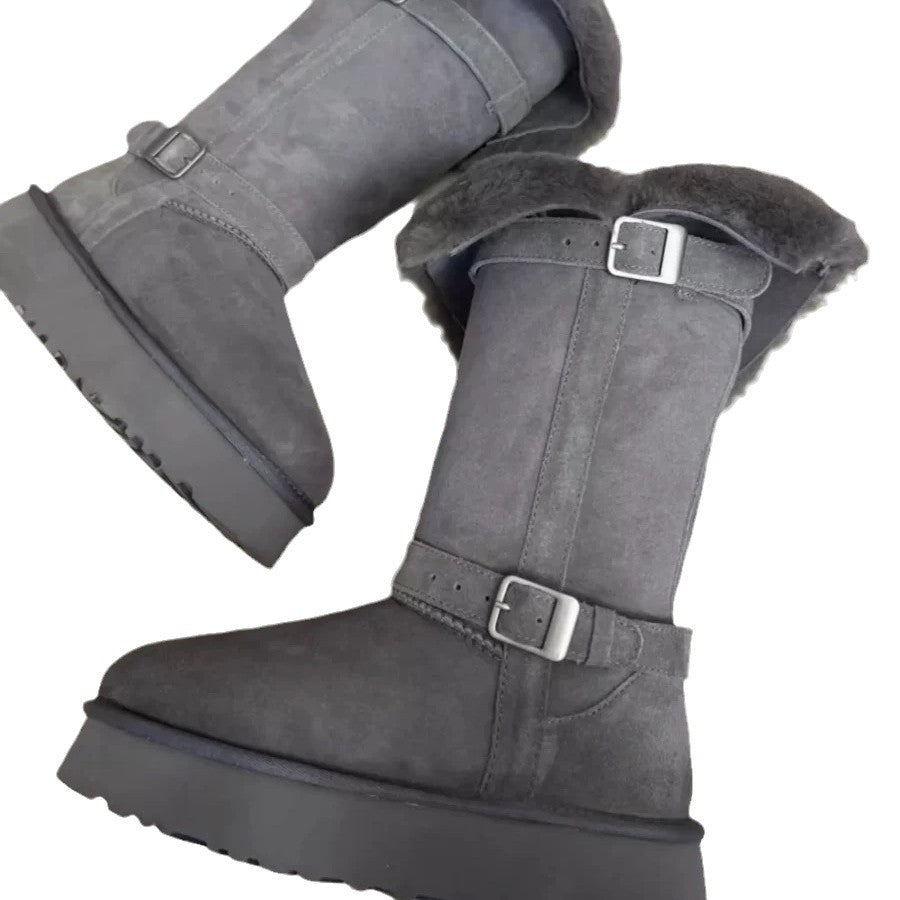 Women's Bottom Two-way Wear Thickened Middle Fleece-lined Warm Northeast Snow Boots
