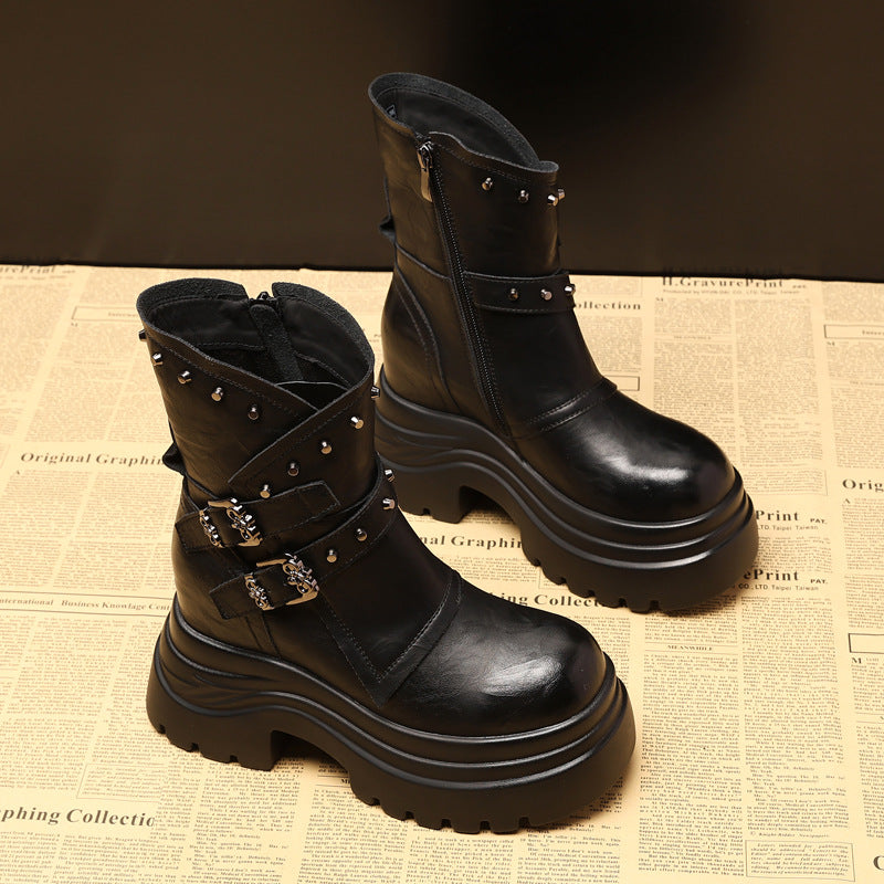 Platform Handsome Motorcycle Autumn Soft Bottom Boots