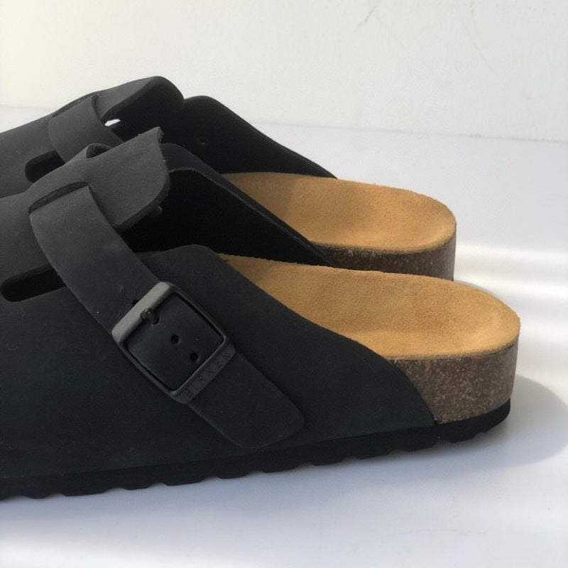 Women's Wear Cowhide Suede Toe Cap Lazy Slippers
