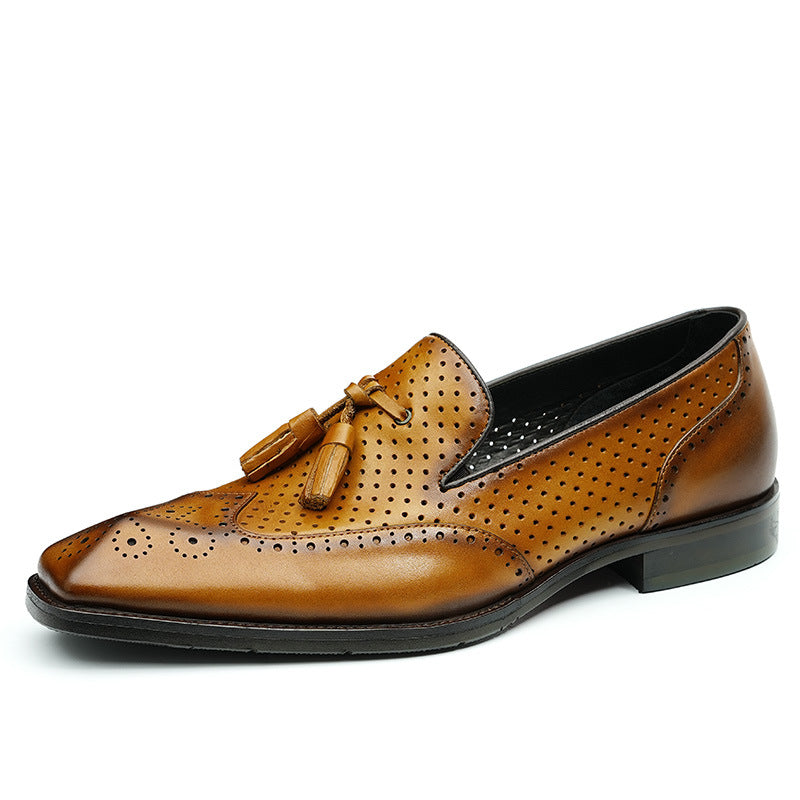 Men's Tassel Summer Hollow Breathable Business Formal Leather Shoes