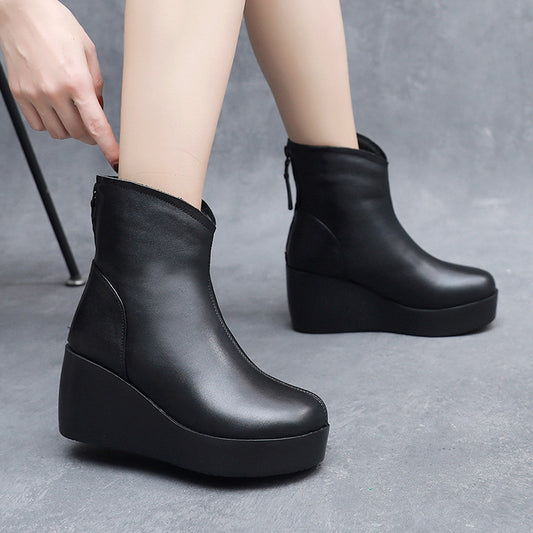 Women's Wedge Short Cowhide Single-layer Platform Plus Women's Shoes