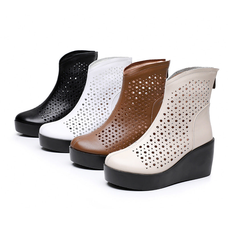 Women's Ethnic Style First Layer Cowhide Back Zip Platform Women's Shoes