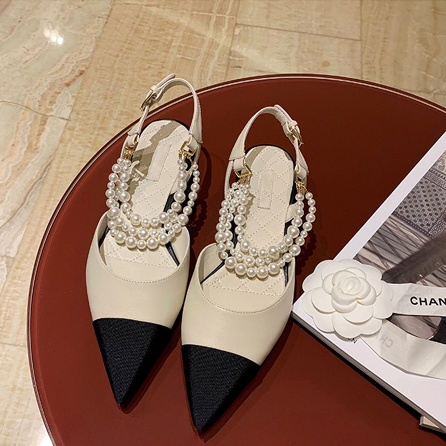 Women's Chain Color Matching Small Chunky Buckle Pointed Women's Shoes