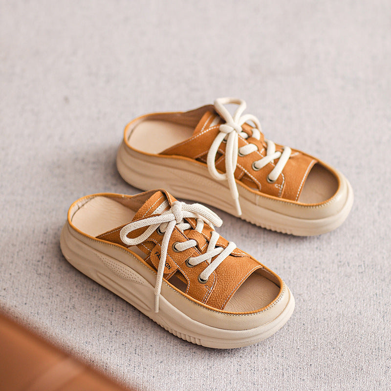 Women's Summer Retro First Layer Cowhide Leisure Slippers