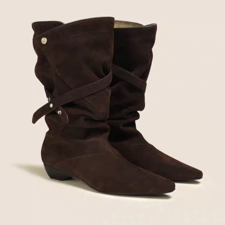 V-shaped Buckle Western Cowboy Thigh High Long Female Flanging Two-way Boots