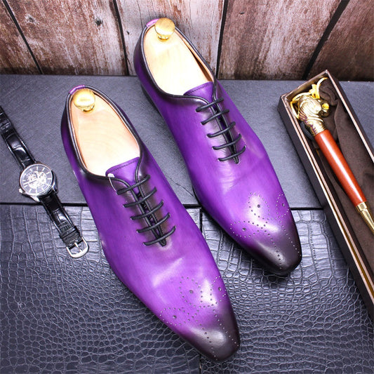 Men's Hand-rub Color Genuine Pointed Toe Business Leather Shoes