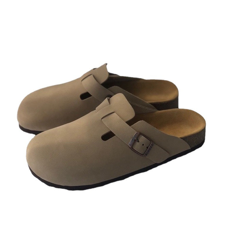 Women's Wear Cowhide Suede Toe Cap Lazy Slippers