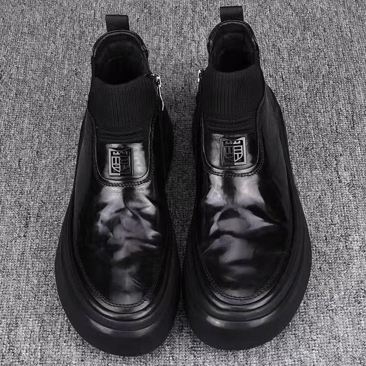 Men's Fleece Lined Fashion First Layer Side Men's Business Leather Shoes