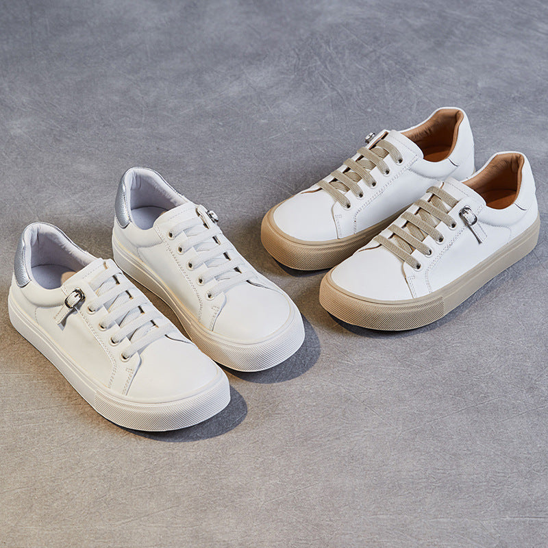 Women's Cowhide Easy Wear Spring Flat White Casual Shoes