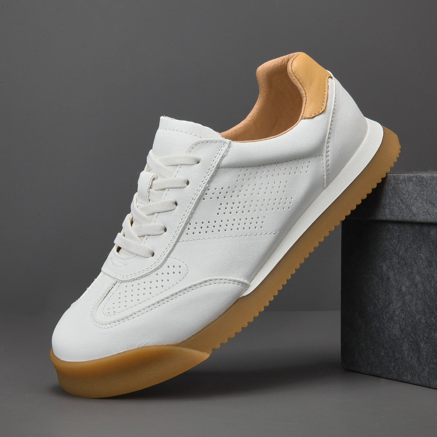 Men's Genuine German Training Breathable White Hollow Sneakers