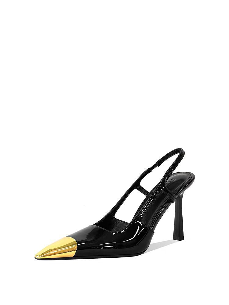 Women's Gold Black Patent Stiletto Sexy Square Toe High Heeled Sandals