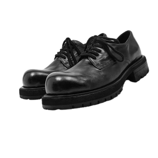 Men's Derby Large Toe Thick Bottom Black Leather Shoes