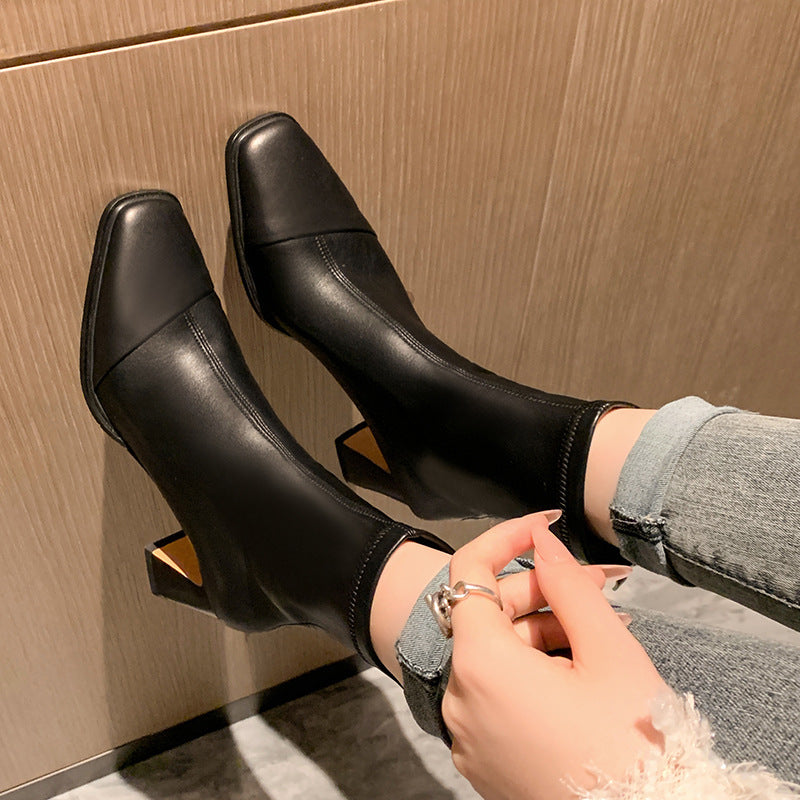Women's Skinny Martin Temperament Western Style Square Heels