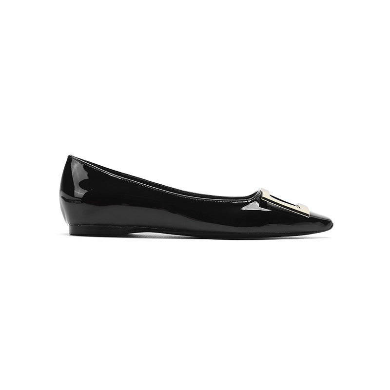 Women's Spring Patent Square Buckle Chunky Mid Women's Casual Shoes