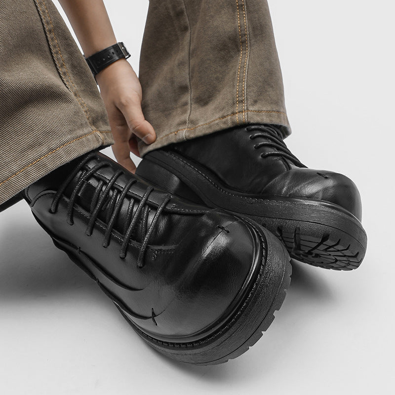 Women's & Men's Fashion Small From Big Head Thick Bottom Leather Shoes