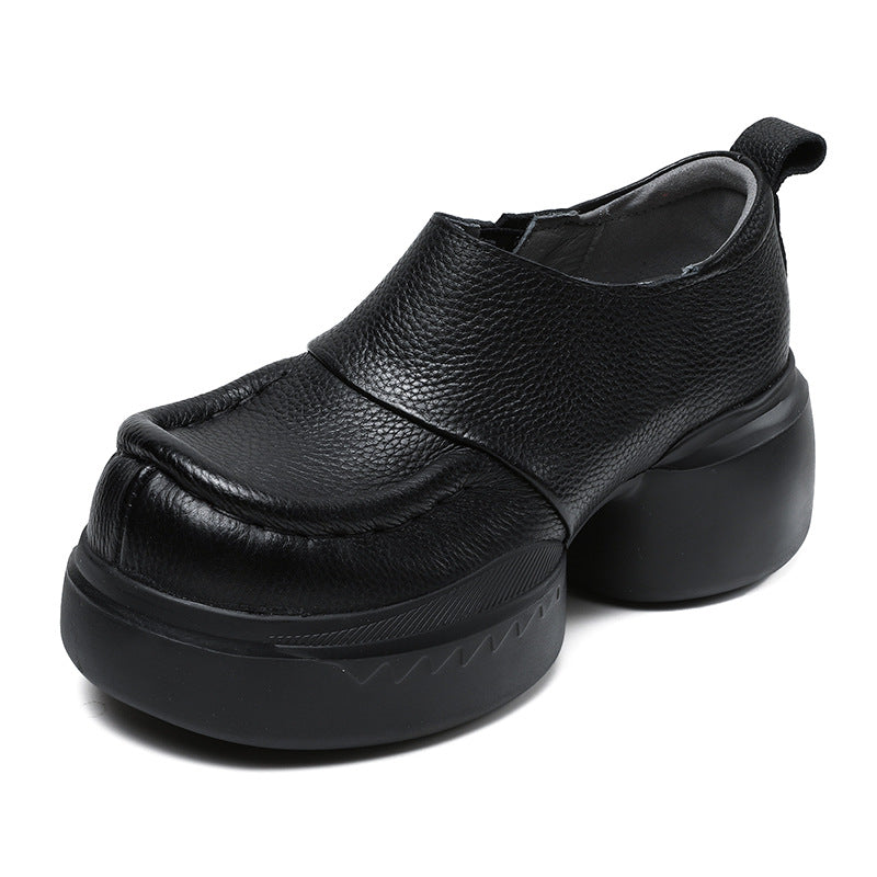 Women's Round Toe Top Layer Cowhide Muffin Slip-on Personality Art Casual Shoes