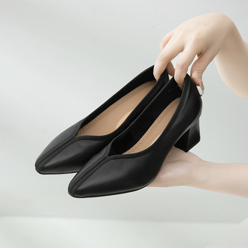 Women's Vintage Mid Pointed Toe Low-cut Chunky Soft Women's Shoes