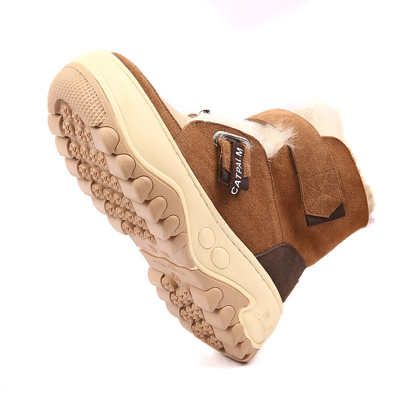 Retro Color Matching Fur Integrated Fleece-lined Thicker Northeast Snow Boots