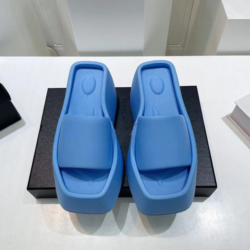 Women's Waterproof Height Increasing Square Head Cloth Slippers