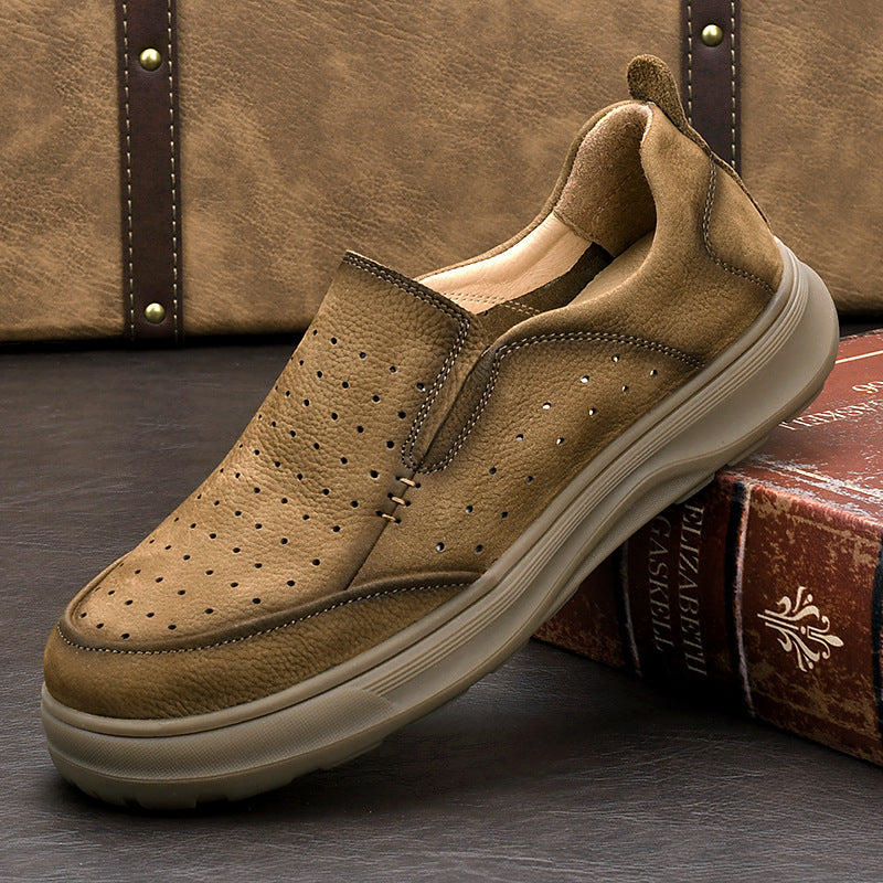 Men's Breathable Soft Bottom Cutout First Layer Leather Shoes