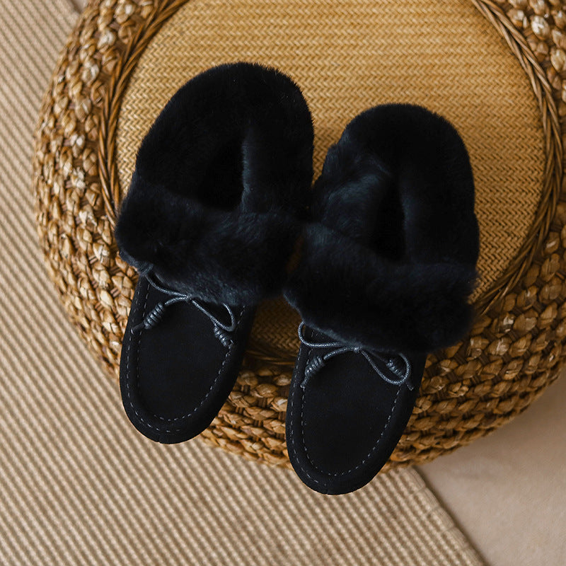 Women's Thermal Cotton Fleece-lined Rabbit Hair Height Snow Boots