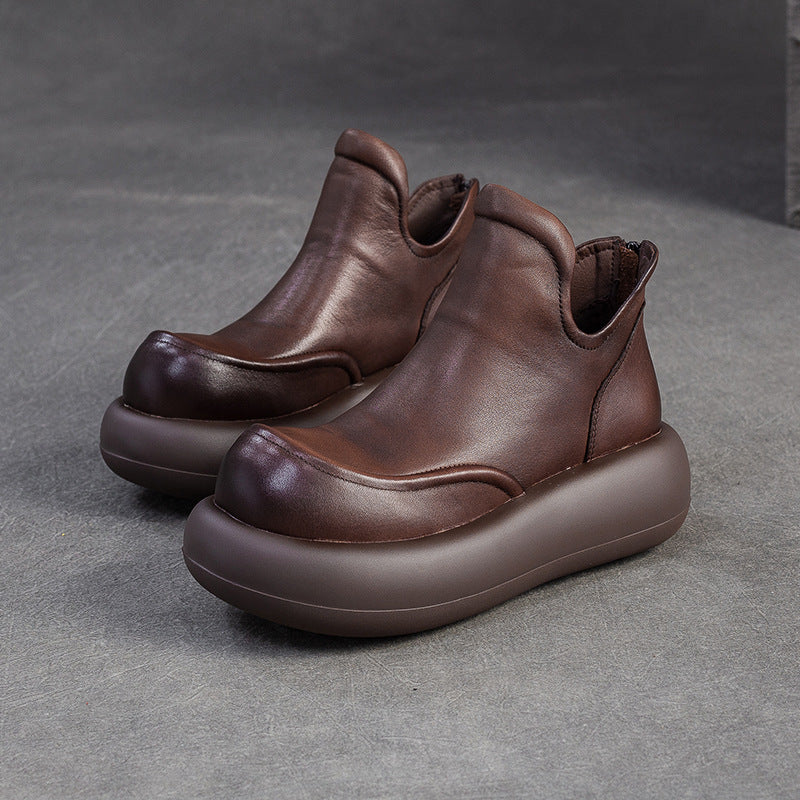 Women's Cowhide Retro Height Increasing Single-layer Ankle Design Women's Shoes