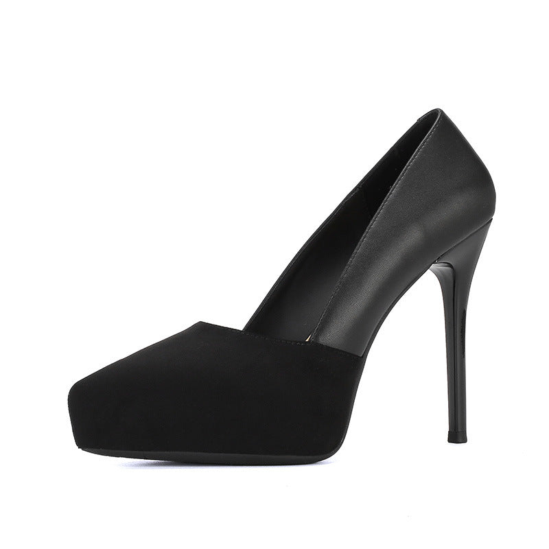 Women's Sexy Inner Waterproof Platform Low-cut High Black Suede Pointed Stiletto Women's Fashion Shoes
