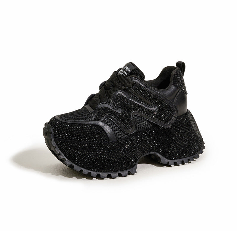 Women's Platform Dad Full Diamond Small Height Increasing Women's Sports Shoes