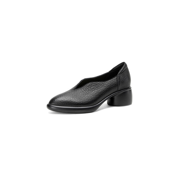 Pointed Toe Chunky V Cut Versatile Mom Soft Mid Women's Fashion Shoes