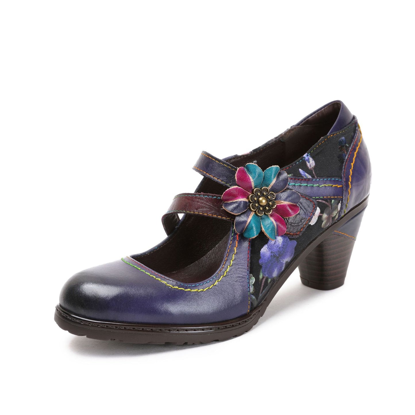 Women's First Layer Cowhide Retro Flower Red High Women's Shoes