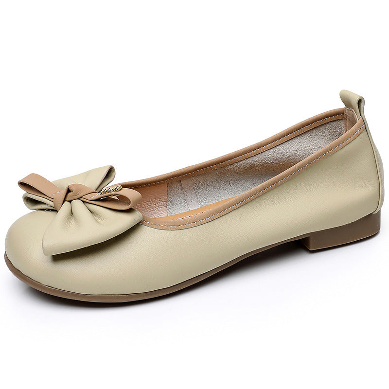 Soft Bottom Mother's Single Flat Bow Low-cut Women's Shoes