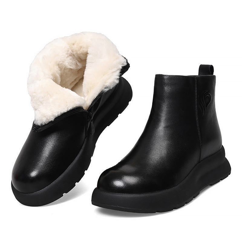Bottom Fleece-lined Warm First Layer Cowhide Boots