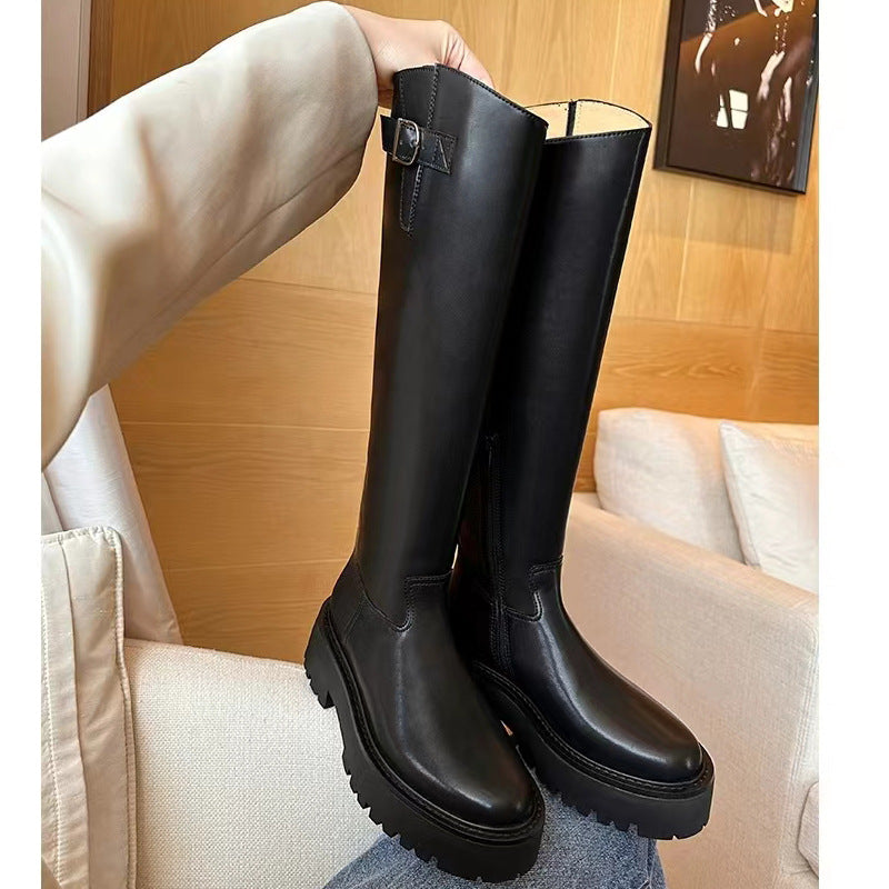 Small High Leg Side Zipper Below The Knee Boots