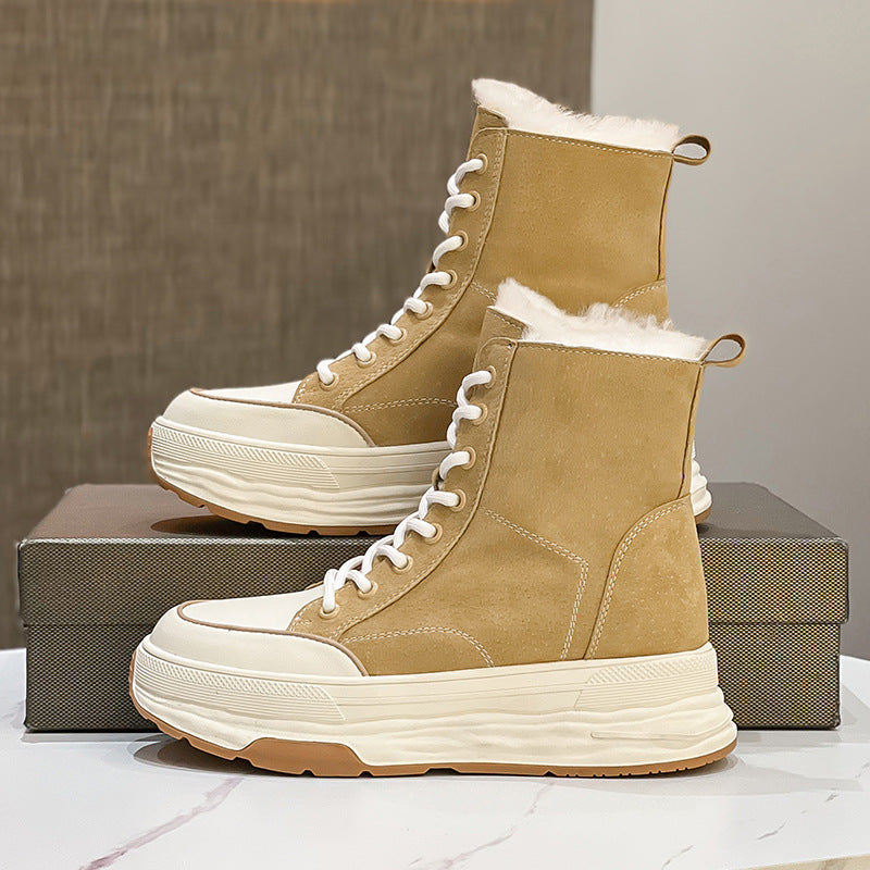 Women's Fur Integrated Fleece-lined Warm Slugged Bottom Northeast Snow Boots