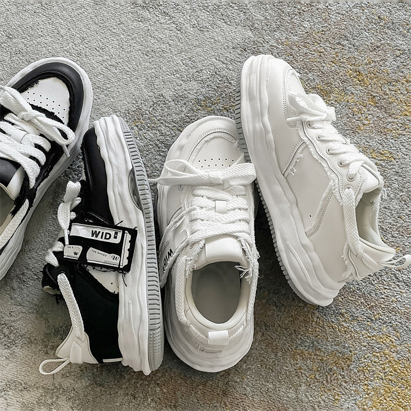 Black White Platform Height Increasing Dissoed Sneakers
