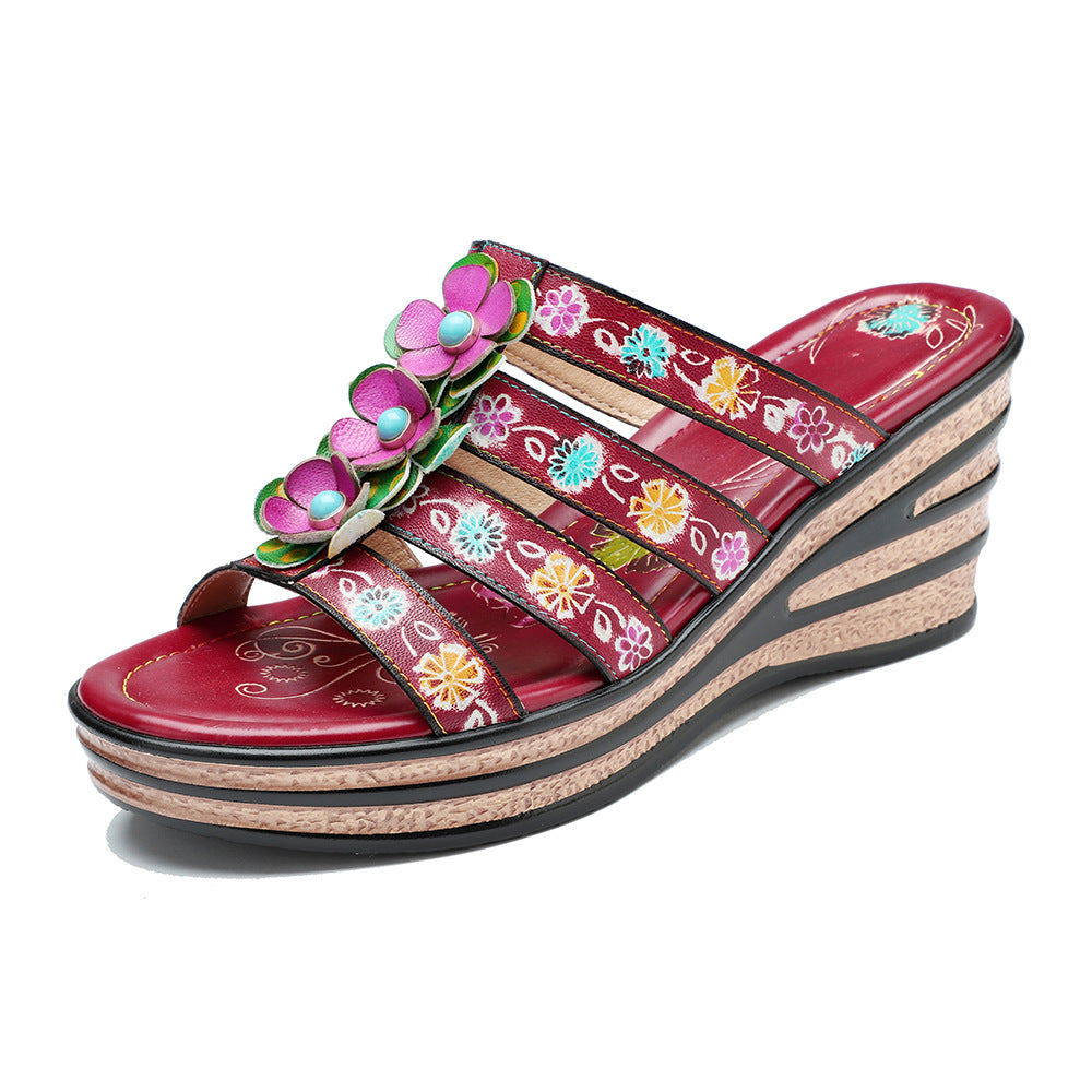 Summer Genuine Hand-rub Color Retro Flower Slippers