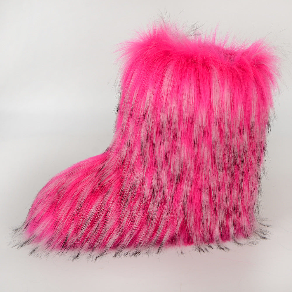 Women's Winter Fur Warm Fleece-lined Imitation Raccoon Snow Boots