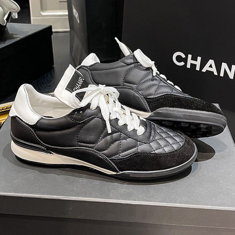 Women's Rhombus Korean Sports Flat White Thick-soled Sneakers