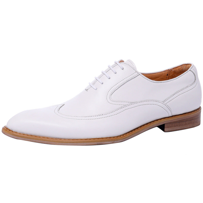 Men's White Genuine Business Formal Wear British Simple Pointed Men's Shoes